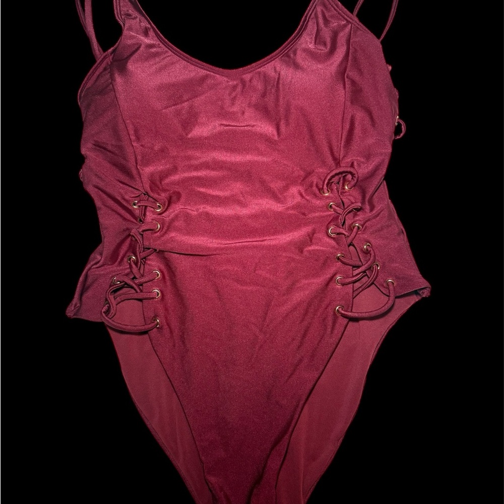 TiniBikini Burgundy Lace-Up One Piece
